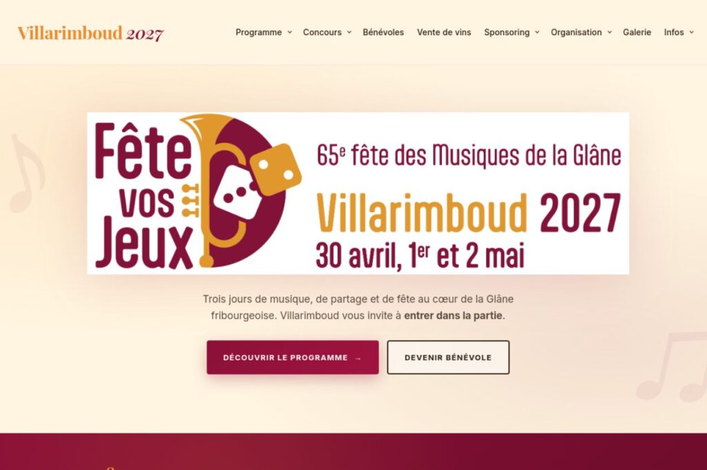 Site web de la Fête des Musiques de la Glâne Villarimboud 2027 — réalisé par JN Solutions Digitales