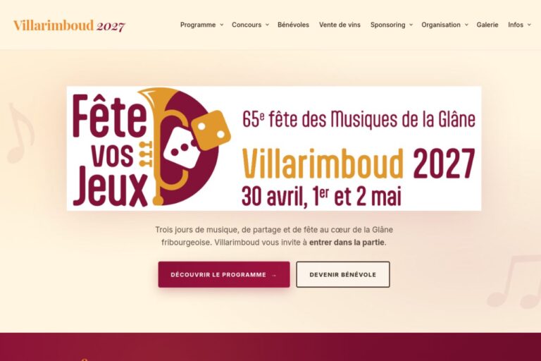 Site web de la Fête des Musiques de la Glâne — Villarimboud 2027, réalisé par JN Solutions Digitales