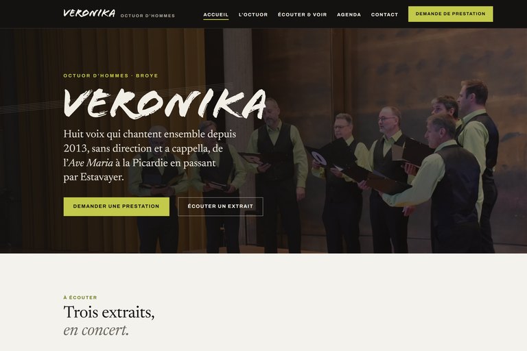 Home Site web de l’Octuor Veronika — ensemble vocal a cappella de la Broye, réalisé par JN Solutions Digitales