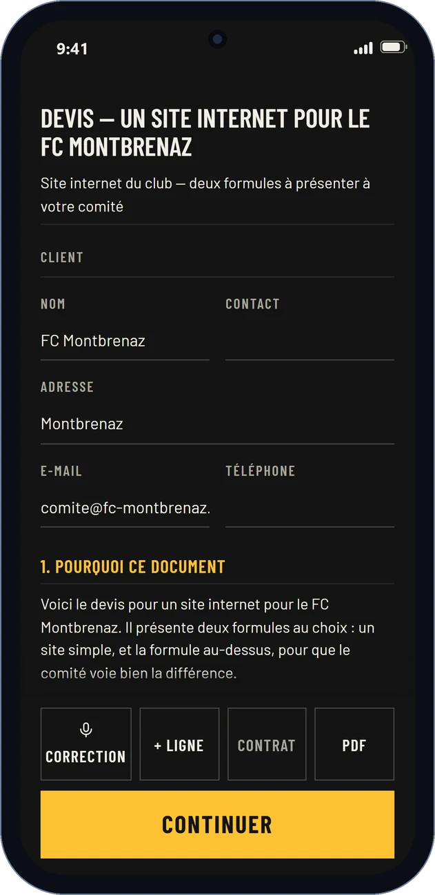 Le devis est &eacute;crit