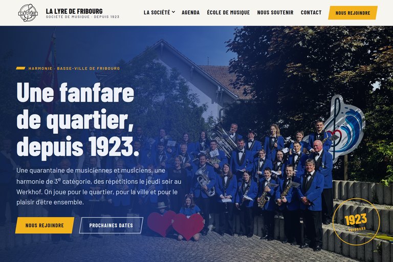 Site web de La Lyre de Fribourg — société de musique de la Basse-Ville, réalisé par JN Solutions Digitales